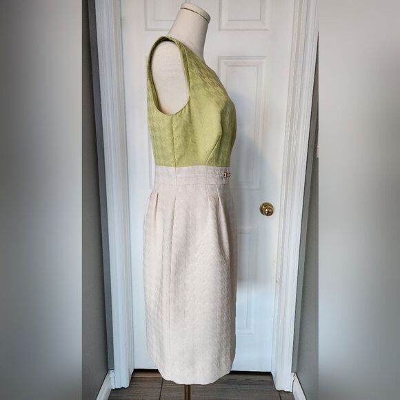 TahariโLime Green and Cream Sleeveless Dress - Picture 2 of 6